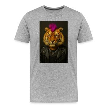 Tiger Punk Mohawk in Leather - Männer Premium Bio T-Shirt - Grau meliert - Vorne - Damien (186cm)