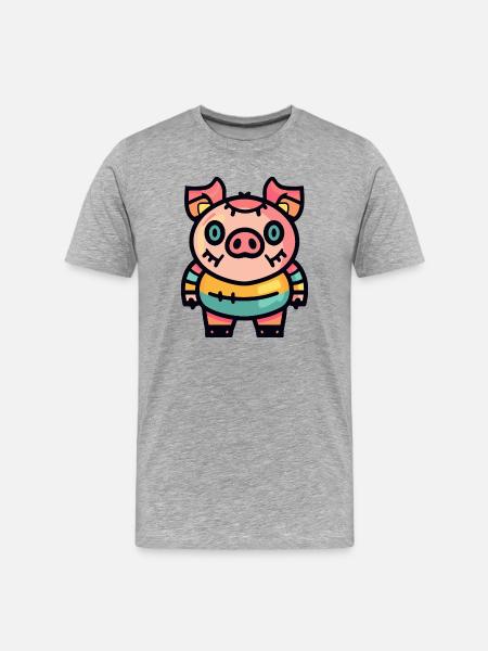 Schwein Halloween Zombie - Männer Premium Bio T-Shirt - Grau meliert