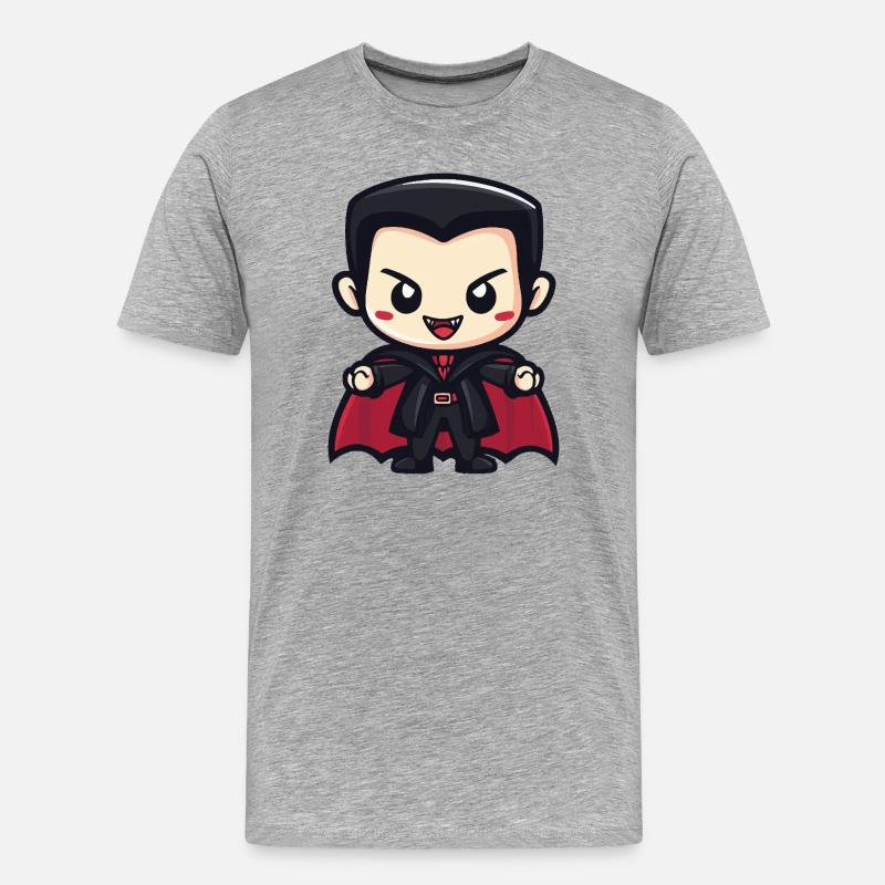 Vampir Halloween Niedlich Comic - Männer Premium Bio T-Shirt - Grau meliert