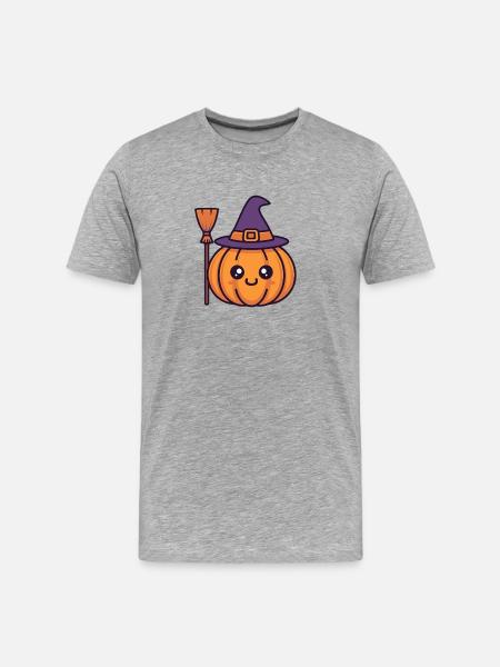 Pumpkin Witch Smile - Men's Premium Organic T-Shirt - heather grey