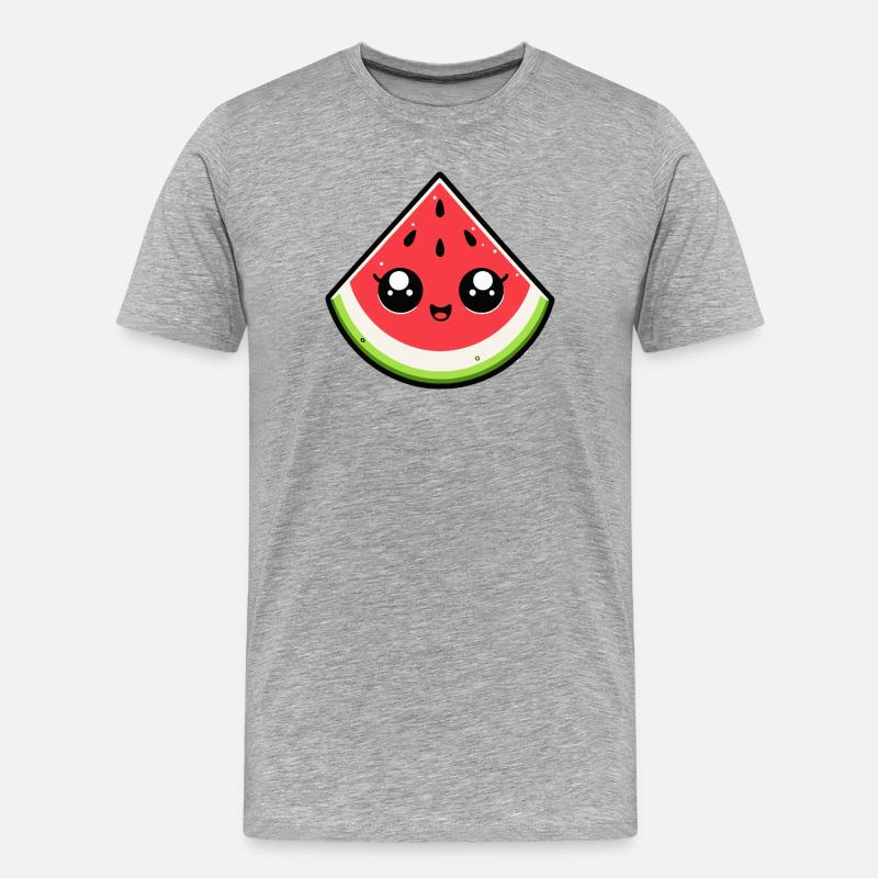 Kawaii Wassermelone Lächelnde Scheibe - Männer Premium Bio T-Shirt - Grau meliert