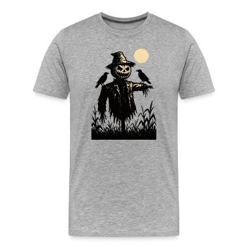 Kürbisschädel Vogelscheuche über dem Mond - Männer Premium Bio T-Shirt - Grau meliert - Vorne - Damien (186cm)