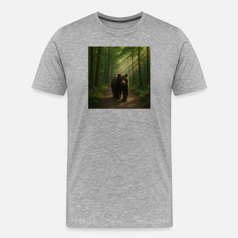 Sonnenstrahlen Bär im Wald - Männer Premium Bio T-Shirt - Grau meliert