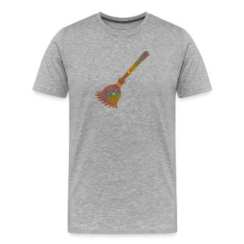 Regenbogen Glitzerbesen Zauberwerk - Männer Premium Bio T-Shirt - Grau meliert - Vorne - Damien (186cm)