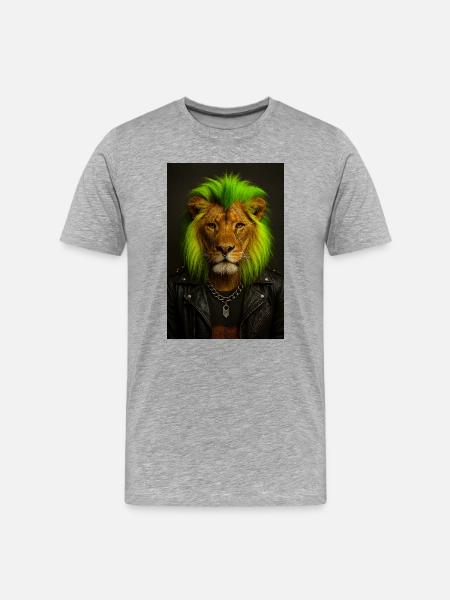 Löwe NeonPunk im Lederlook - Männer Premium Bio T-Shirt - Grau meliert