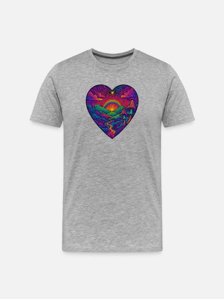 Regenbogenherz Landschaft - Männer Premium Bio T-Shirt - Grau meliert