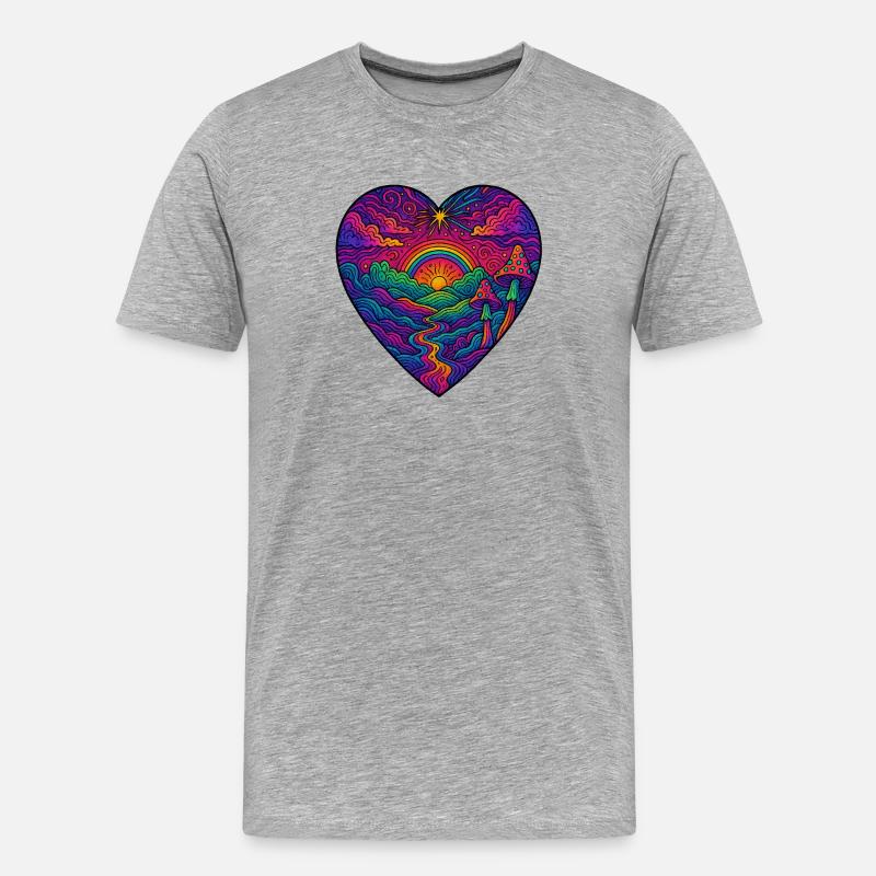 Regenbogenherz Landschaft - Männer Premium Bio T-Shirt - Grau meliert