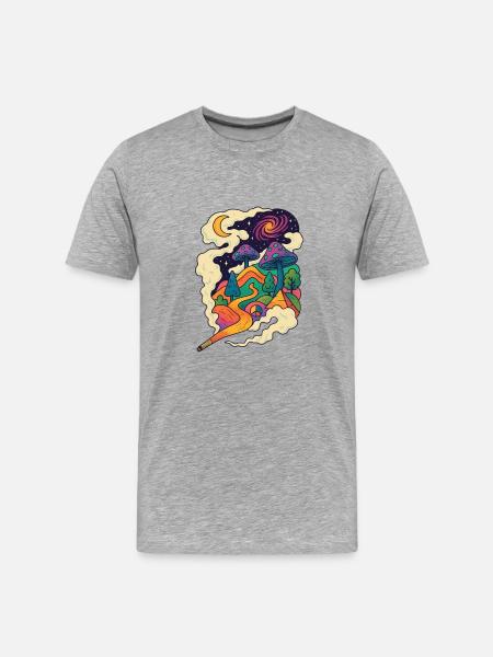 Psychedelische Pilzlandschaft Pfad - Männer Premium Bio T-Shirt - Grau meliert