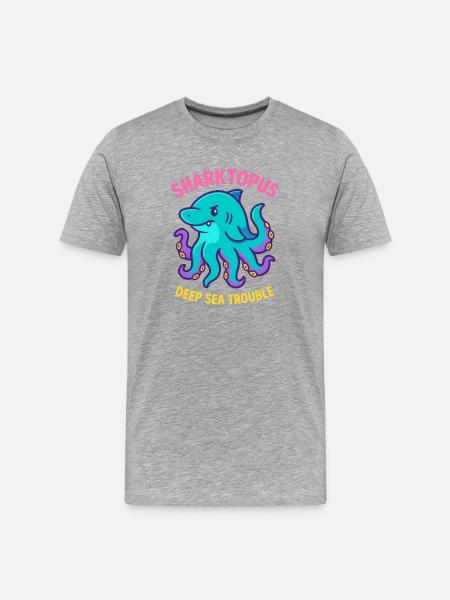 Sharktopus - Deep Sea Trouble - Männer Premium Bio T-Shirt - Grau meliert
