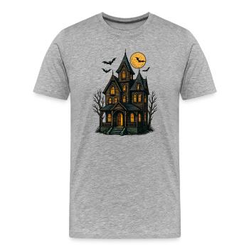 Maison hantée effrayante pour Halloween - T-shirt bio Premium Homme - gris chiné - Devant - Damien (186cm)