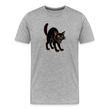 Chat Noir - Halloween - Malchance - T-shirt bio Premium Homme - gris chiné - Devant - Damien (186cm)