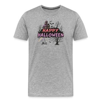 Frohes Halloween Spukhaus Pastell - Männer Premium Bio T-Shirt - Grau meliert - Vorne - Damien (186cm)