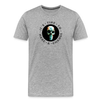 Neon Halftöne Schädel, Halloween, Rock, Biker - Männer Premium Bio T-Shirt - Grau meliert - Vorne - Damien (186cm)