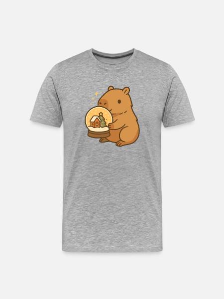 ✨ Capybara with Snow Globe – Christmas Magic - Men's Premium Organic T-Shirt - heather grey