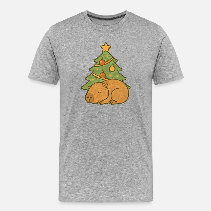 ✨ Schlafendes Capybara unterm Weihnachtsbaum 🎄 - Männer Premium Bio T-Shirt - Grau meliert