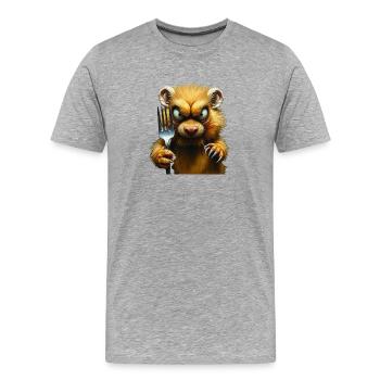 Horror-Hamster mit Gabel - Männer Premium Bio T-Shirt - Grau meliert - Vorne - Damien (186cm)