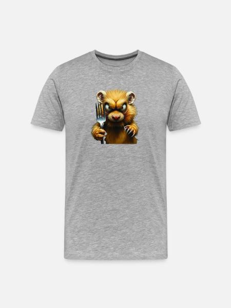 Horror-Hamster mit Gabel - Männer Premium Bio T-Shirt - Grau meliert