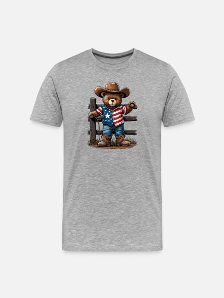 Americana Bär Cowboy - Männer Premium Bio T-Shirt - Grau meliert