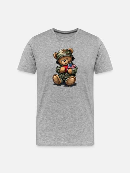 Camouflage bear with heart and flag - Men's Premium Organic T-Shirt - heather grey