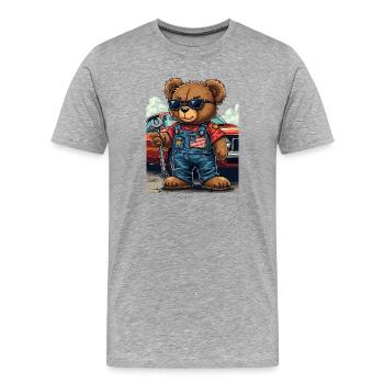 Bärenmechaniker im Musclecar - Männer Premium Bio T-Shirt - Grau meliert - Vorne - Damien (186cm)