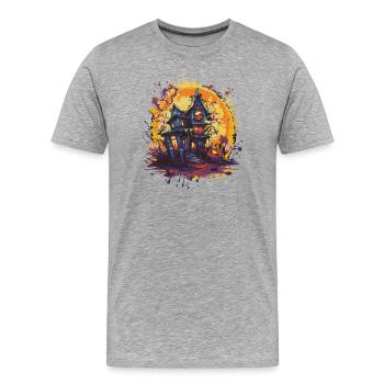 Maison hantée dans la lune d’Halloween - T-shirt bio Premium Homme - gris chiné - Devant - Damien (186cm)