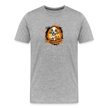 Dog Pumpkin Halloween Motif - Men's Premium Organic T-Shirt - heather grey - Front - Damien (186cm)