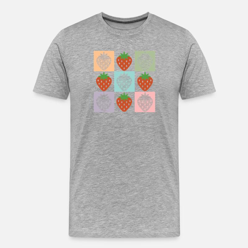 Pastellfarbenes Erdbeergitter Chekered Erdbeere - Männer Premium Bio T-Shirt - Grau meliert