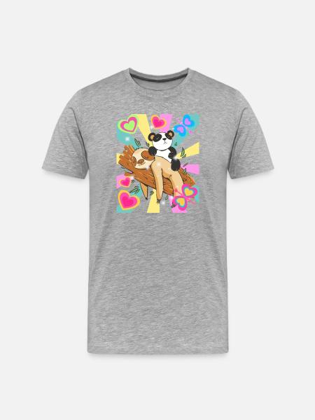 Panda rests on branch with heart - Men's Premium Organic T-Shirt - heather grey