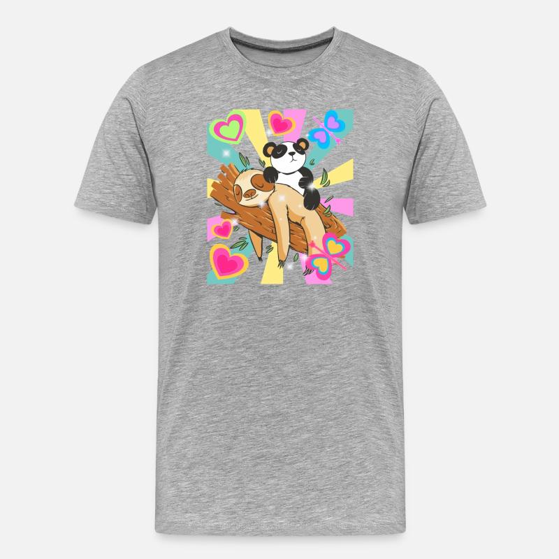 Panda ruht auf Ast mit Herzen - Männer Premium Bio T-Shirt - Grau meliert