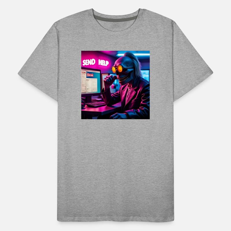 Cyberpunk Neon Skull Hacker Send Help Design Men's Premium Organic T-Shirt