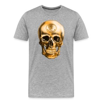 Crâne avec emblème d’adrénaline - T-shirt bio Premium Homme - gris chiné - Devant - Damien (186cm)