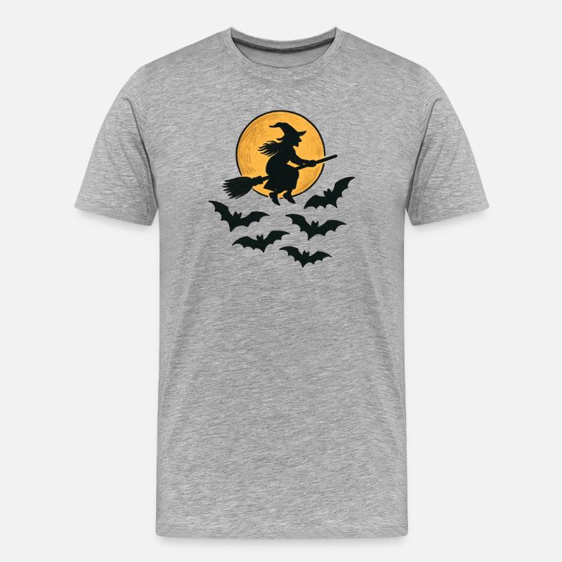 Flying Witch with Bats – Halloween Design - Men's Premium Organic T-Shirt - heather grey