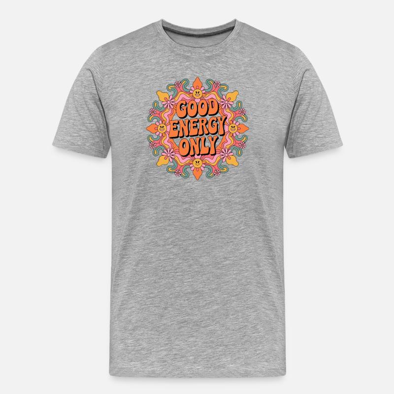 Psychedelic Retro – Good Energy Only - Männer Premium Bio T-Shirt - Grau meliert