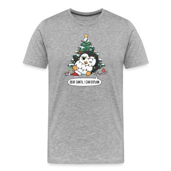 Tollpatschiger Pinguin Weihnachtsbaum Lichterkette - Männer Premium Bio T-Shirt - Grau meliert - Vorne - Damien (186cm)