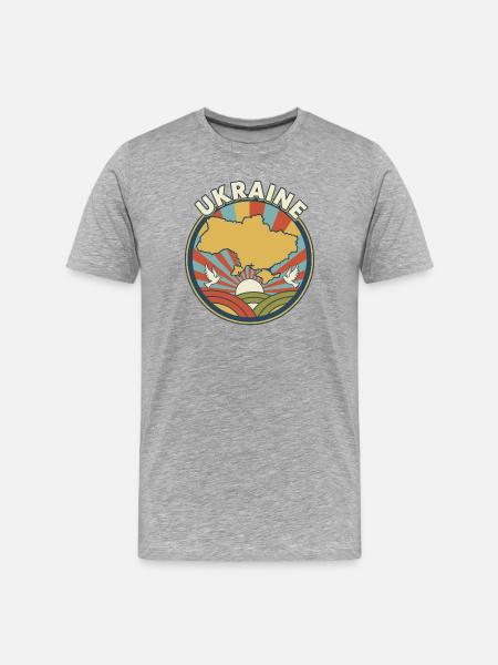 Ukraine Retro Sunrise Emblem - Men's Premium Organic T-Shirt - heather grey