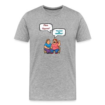 Caricature de Dispute de Pizza Pepperoni - T-shirt bio Premium Homme - gris chiné - Devant - Damien (186cm)