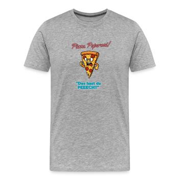 Pizza Pepperoni Tranche en Colère - T-shirt bio Premium Homme - gris chiné - Devant - Damien (186cm)