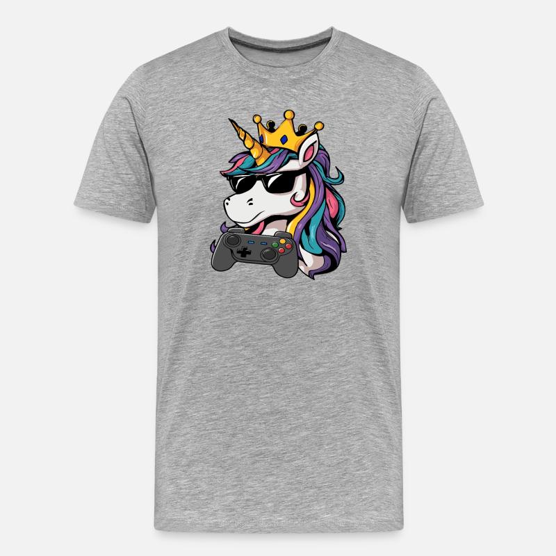 Einhorn gaming controller - Männer Premium Bio T-Shirt - Grau meliert