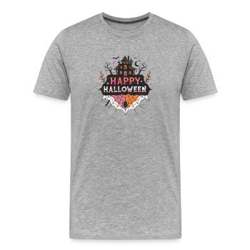 Halloween Maison hantée et araignée - T-shirt bio Premium Homme - gris chiné - Devant - Damien (186cm)