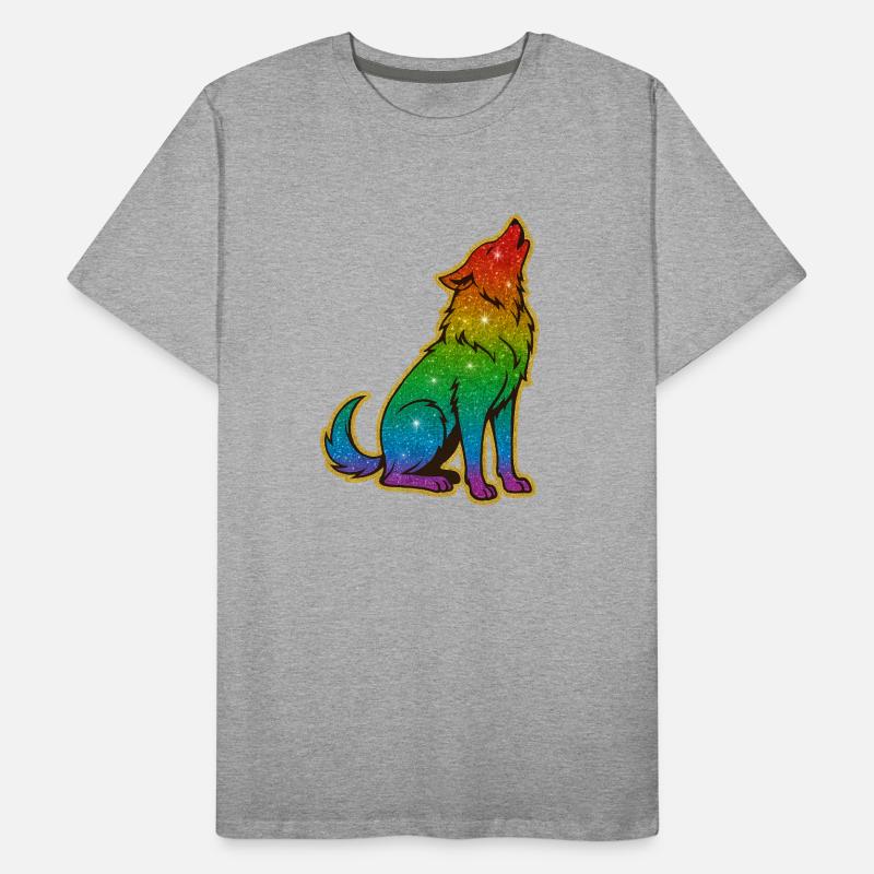 Heulender Regenbogenwolf Glitter Silhouette Männer Premium Bio T-Shirt