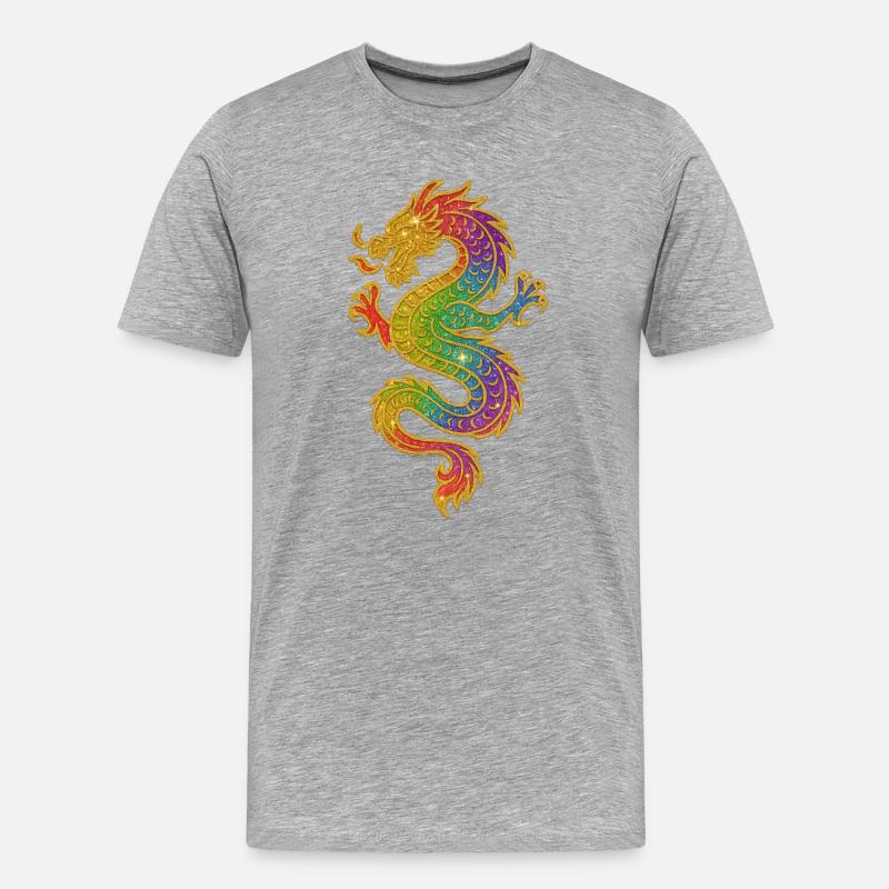 Goldener Regenbogen Drache - Männer Premium Bio T-Shirt - Grau meliert