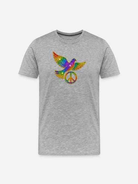 Regenbogen Friedenstaube mit Friedenszeichen - Männer Premium Bio T-Shirt - Grau meliert