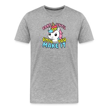 Cute Kawaii Unicorn – Fake It Until You Make It - T-shirt bio Premium Homme - gris chiné - Devant - Damien (186cm)