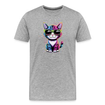 Kater Haustier Farbenfrohe Katze - Männer Premium Bio T-Shirt - Grau meliert - Vorne - Damien (186cm)
