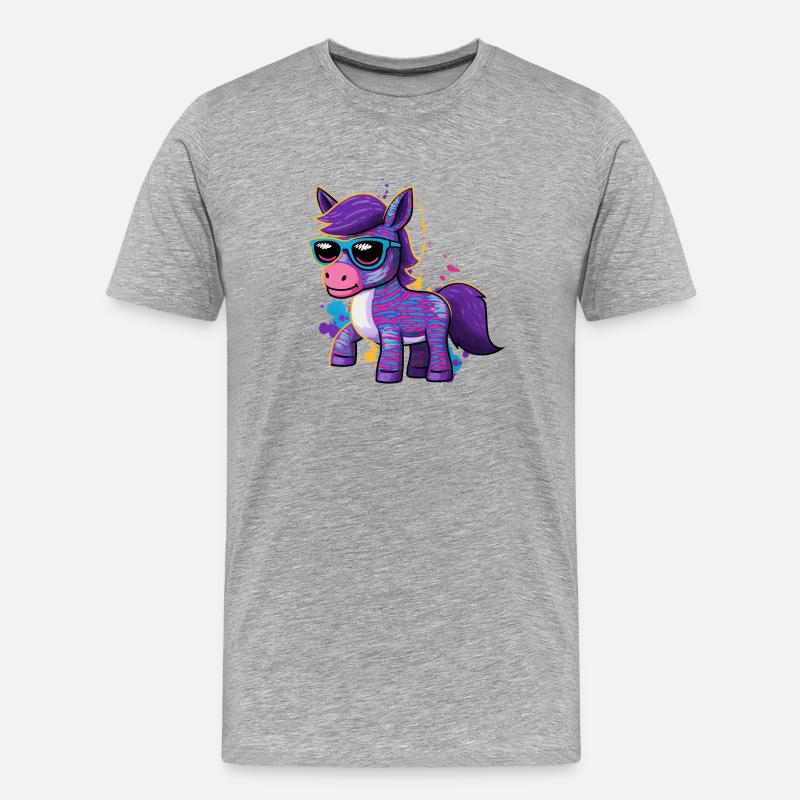 Reiterin Pony Farbenfrohes Pferd - Männer Premium Bio T-Shirt - Grau meliert