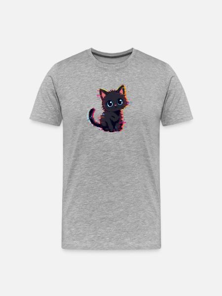 Neon Glitch Black Cat Cute - Men's Premium Organic T-Shirt - heather grey