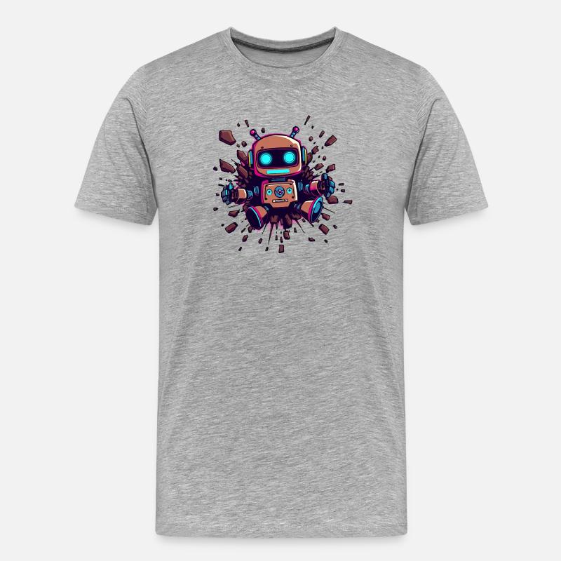 Neon Roboter durchbricht Wand Futuristisch - Männer Premium Bio T-Shirt - Grau meliert