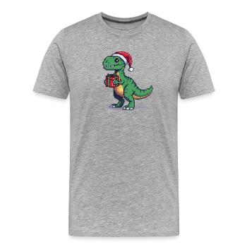Vélociraptor 8 bits Pixel Noël - T-shirt bio Premium Homme - gris chiné - Devant - Damien (186cm)