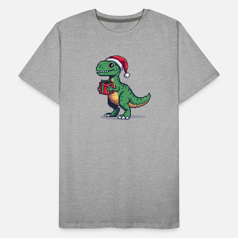 Vélociraptor 8 bits Pixel Noël T-shirt bio Premium Homme