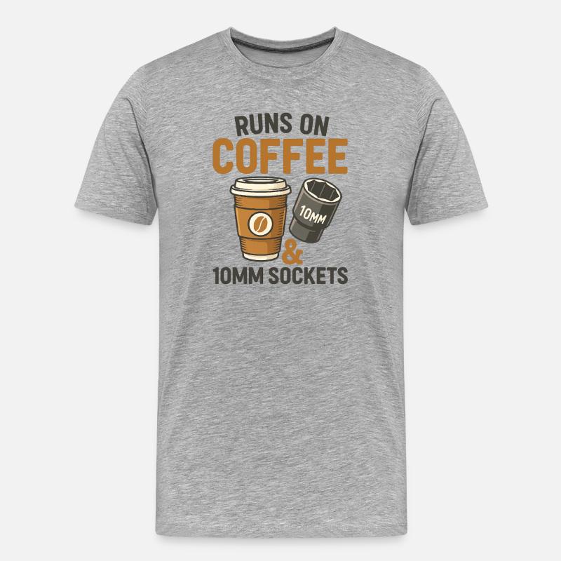 Läuft mit Kaffee und 10-mm-Buchse - Männer Premium Bio T-Shirt - Grau meliert